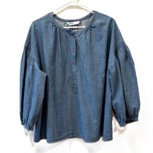 Sonoma Denim Peasant Top with Three-Quarter Sleeves